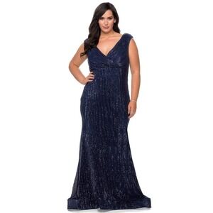 NEW La Femme Curve Sequin Sparkle 28770 Gown Dress Womens Navy Blue Size 12